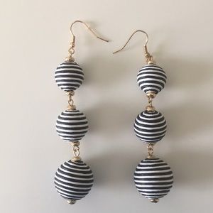 Black and white striped ball earrings